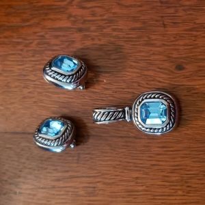 Joan Collins blue and silvertone charm and post earrings